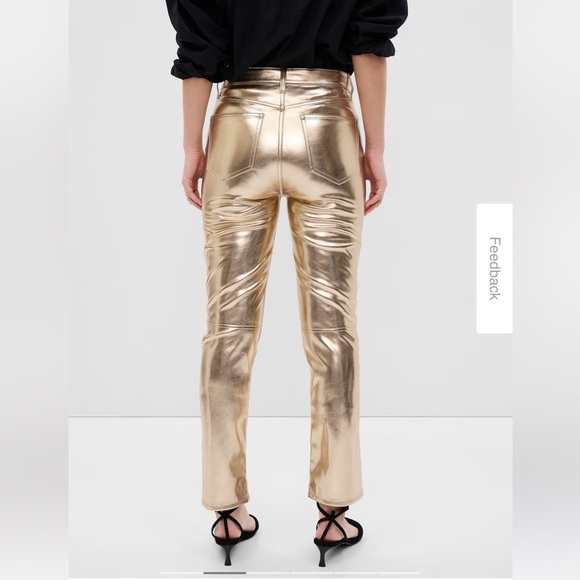 GAP High Rise Vegan Leather Metallic Champagne Gold Slim Jeans Women’s Size 31 - Picture 6 of 15